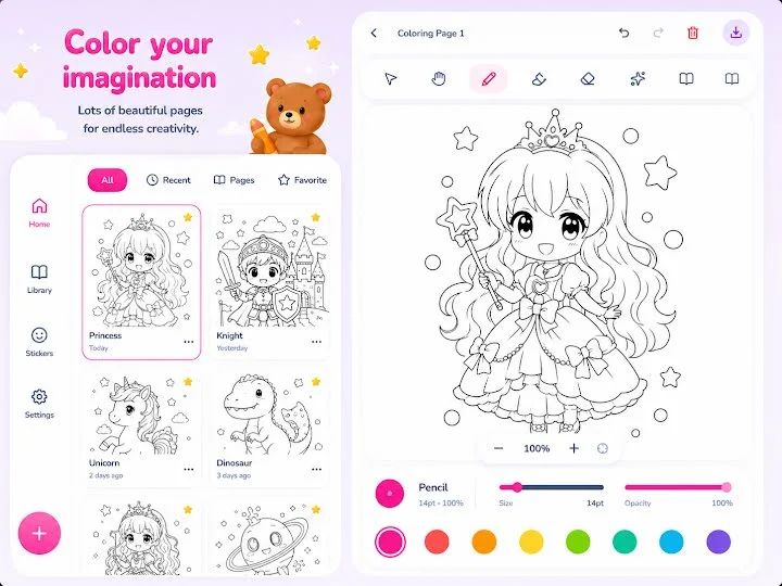 Coloring pages and drawing tools
